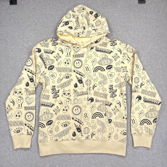 Vidcon Hoodie Mens Large Ivory Convention Fleece Sweatshirt All Over Print AOP - Picture 2 of 11